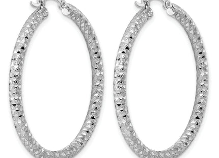 Sterling Silver Rhodium Plated Diamond Cut Hoop Earrings, 42 x 3mm