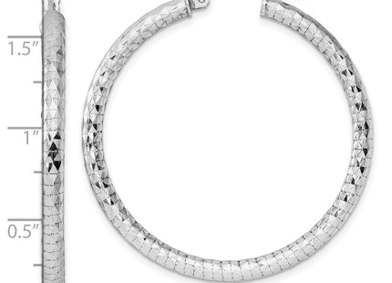 Sterling Silver Rhodium Plated Diamond Cut Hoop Earrings (Style QE3539)