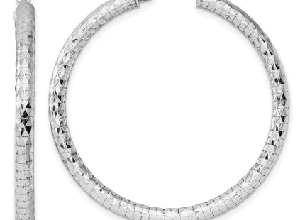 Sterling Silver Rhodium Plated Diamond Cut Hoop Earrings (Style QE3539)