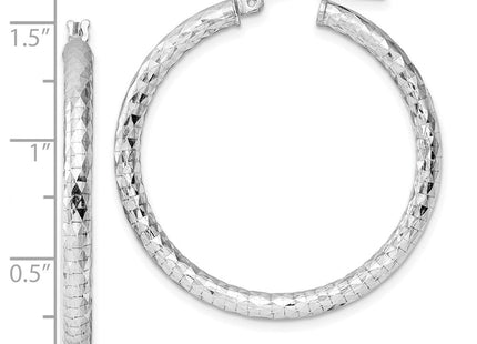 Sterling Silver Rhodium Plated Diamond Cut Hoop Earrings (Style QE3540)