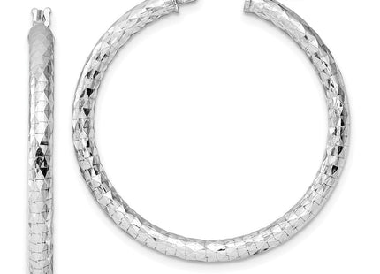 Sterling Silver Rhodium Plated Diamond Cut Hoop Earrings (Style QE3540)