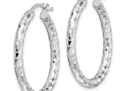 Sterling Silver Rhodium Plated Diamond Cut Hoop Earrings (Style QE3541)