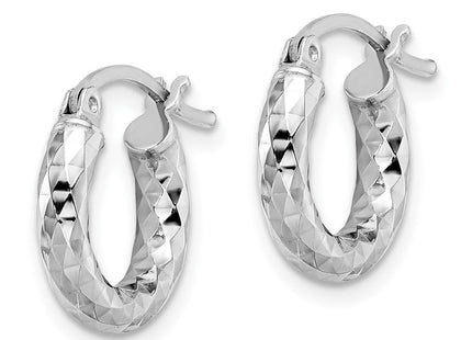 Sterling Silver Rhodium Plated Diamond Cut Hoop Earrings (Style QE3542)
