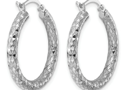 Sterling Silver Rhodium Plated Diamond Cut Hoop Earrings, 27 x 3mm