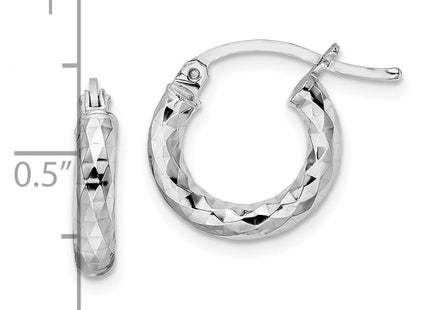 Sterling Silver Rhodium Plated Diamond Cut Hoop Earrings (Style QE3542)