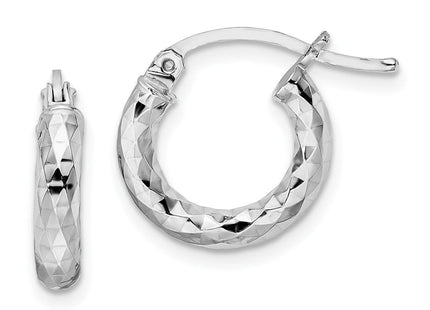 Sterling Silver Rhodium Plated Diamond Cut Hoop Earrings (Style QE3542)