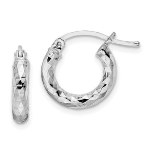 Sterling Silver Rhodium Plated Diamond Cut Hoop Earrings (Style QE3542)