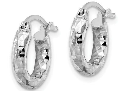 Sterling Silver Rhodium Plated Diamond Cut Hoop Earrings (Style QE3543)