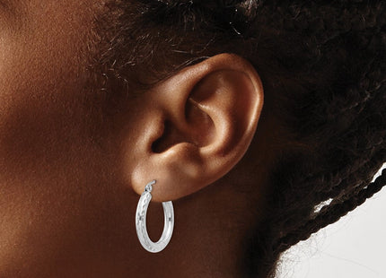 Sterling Silver Rhodium Plated Diamond Cut Hoop Earrings (Style QE3543)