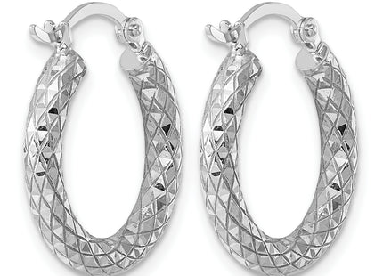 Sterling Silver Rhodium Plated Diamond Cut Hoop Earrings, 22 x 3mm