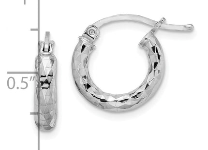 Sterling Silver Rhodium Plated Diamond Cut Hoop Earrings (Style QE3543)