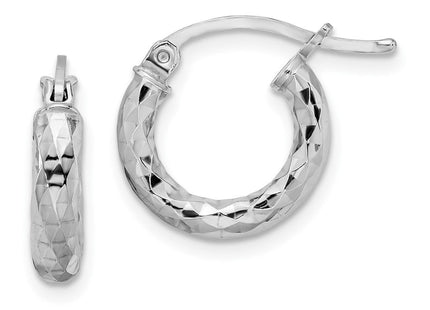Sterling Silver Rhodium Plated Diamond Cut Hoop Earrings (Style QE3543)