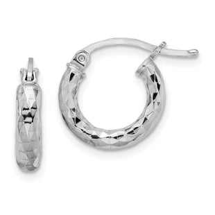 Sterling Silver Rhodium Plated Diamond Cut Hoop Earrings (Style QE3543)