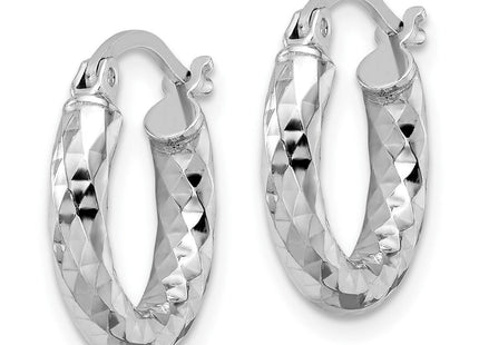 Sterling Silver Rhodium Plated Diamond Cut Hoop Earrings (Style QE3544)