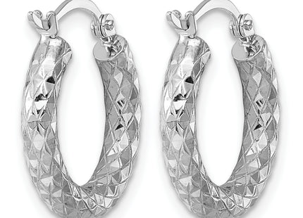 Sterling Silver Rhodium Plated Diamond Cut Hoop Earrings, 18 x 3mm