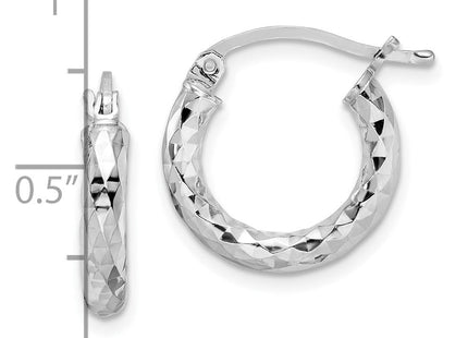 Sterling Silver Rhodium Plated Diamond Cut Hoop Earrings (Style QE3544)