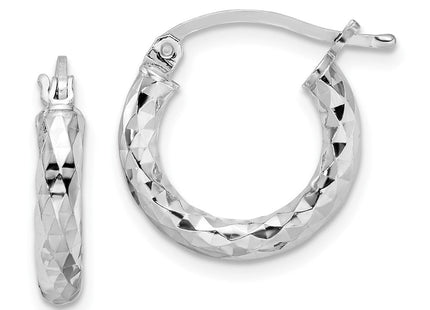 Sterling Silver Rhodium Plated Diamond Cut Hoop Earrings (Style QE3544)