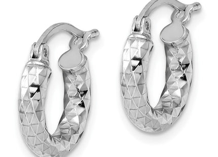 Sterling Silver Rhodium Plated Diamond Cut Hoop Earrings (Style QE3545)