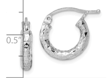Sterling Silver Rhodium Plated Diamond Cut Hoop Earrings (Style QE3545)