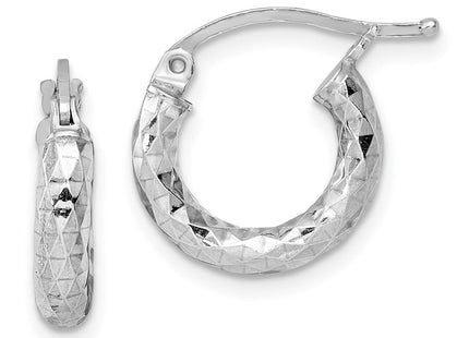 Sterling Silver Rhodium Plated Diamond Cut Hoop Earrings (Style QE3545)
