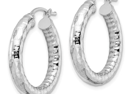 Sterling Silver Rhodium Plated Diamond Cut Hoop Earrings (Style QE3546)