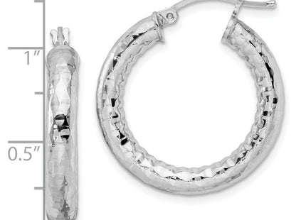 Sterling Silver Rhodium Plated Diamond Cut Hoop Earrings (Style QE3546)