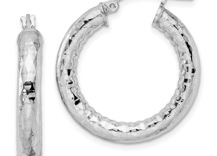 Sterling Silver Rhodium Plated Diamond Cut Hoop Earrings (Style QE3546)