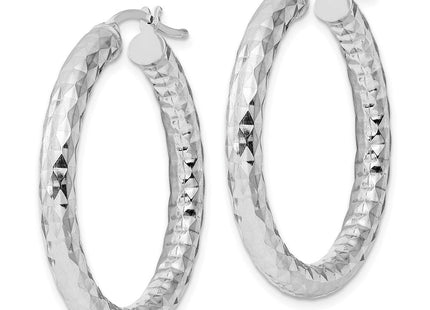 Sterling Silver Rhodium Plated Diamond Cut Hoop Earrings (Style QE3547)