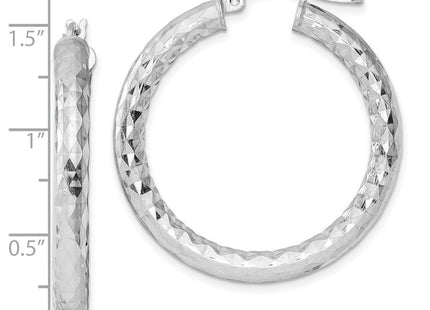 Sterling Silver Rhodium Plated Diamond Cut Hoop Earrings (Style QE3547)
