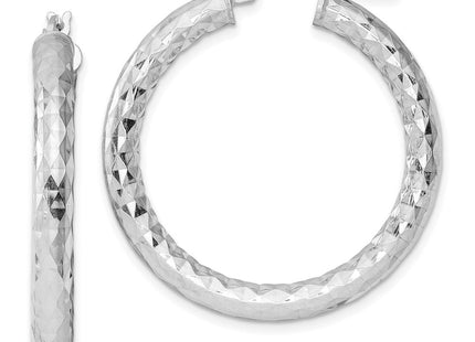 Sterling Silver Rhodium Plated Diamond Cut Hoop Earrings (Style QE3547)