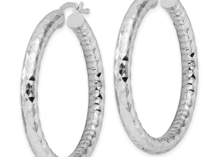 Sterling Silver Rhodium Plated Diamond Cut Hoop Earrings (Style QE3548)