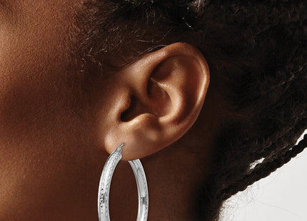 Sterling Silver Rhodium Plated Diamond Cut Hoop Earrings (Style QE3548)