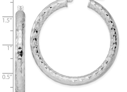 Sterling Silver Rhodium Plated Diamond Cut Hoop Earrings (Style QE3548)