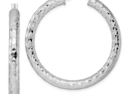 Sterling Silver Rhodium Plated Diamond Cut Hoop Earrings (Style QE3548)