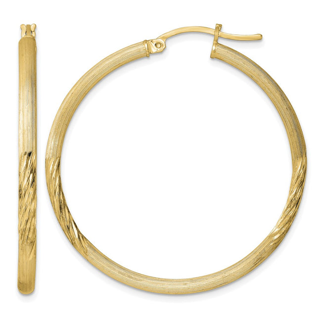Sterling Silver Flash Gold-plated Polished/Satin D/C Hoop Earrings, 41 x 2.5mm