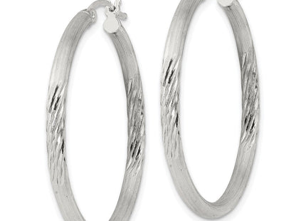 Sterling Silver Polished/Satin D/C Hoop Earrings