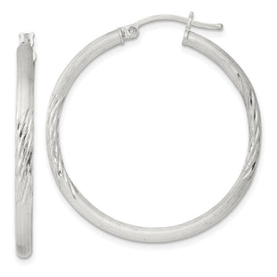 Sterling Silver Polished/Satin D/C Hoop Earrings