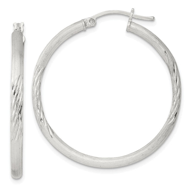 Sterling Silver Polished/Satin D/C Hoop Earrings, 36 x 2.5mm