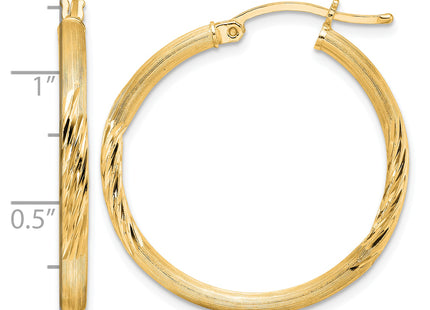 Sterling Silver Flash Gold-plated Polished/Satin D/C Hoop Earrings, 32 x 2.5mm