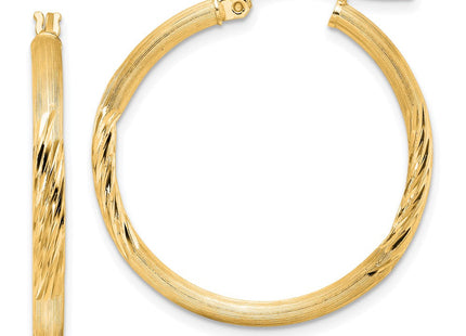 Sterling Silver Flash Gold-plated Polished/Satin D/C Hoop Earrings (Style QE3555GP)