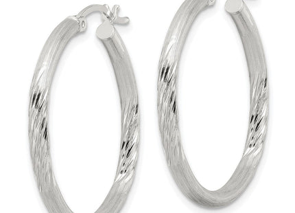 Sterling Silver Polished/Satin D/C Hoop Earrings