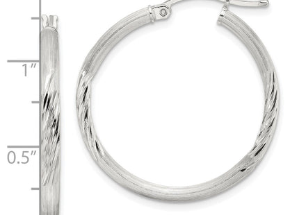 Sterling Silver Polished/Satin D/C Hoop Earrings