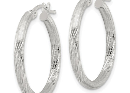 Sterling Silver Polished/Satin D/C Hoop Earrings