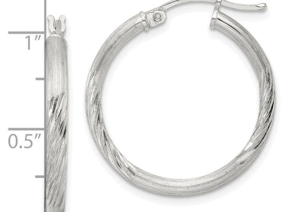 Sterling Silver Polished/Satin D/C Hoop Earrings