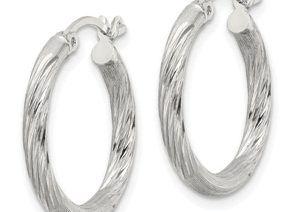 Sterling Silver Polished/Satin D/C Hoop Earrings