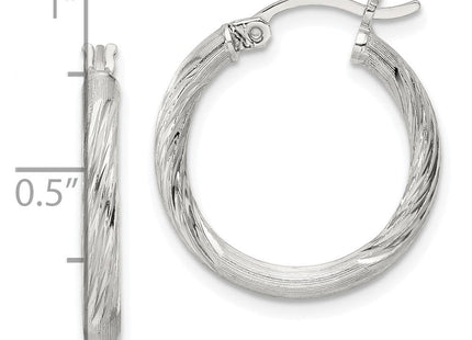 Sterling Silver Polished/Satin D/C Hoop Earrings