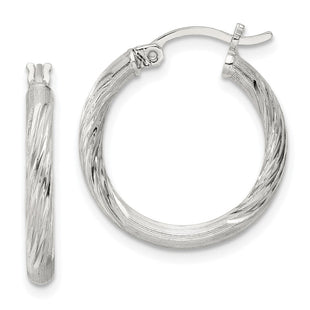 Sterling Silver Polished/Satin D/C Hoop Earrings
