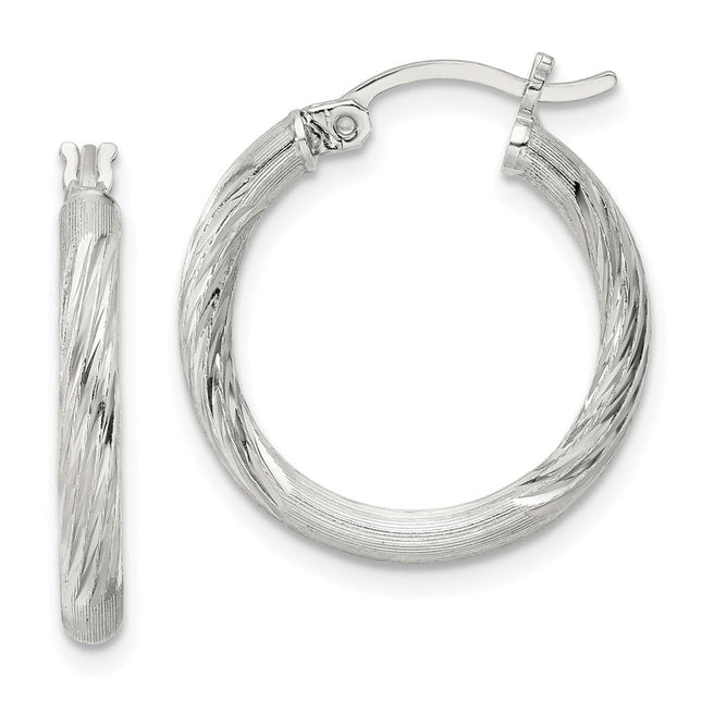 Sterling Silver Polished/Satin D/C Hoop Earrings, 22 x 2.5mm
