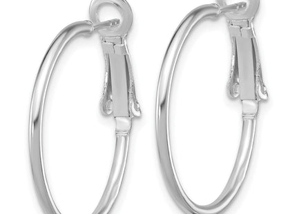 Sterling Silver Rhodium-plated Omega Back Round Hoop Earrings (Style QE356)