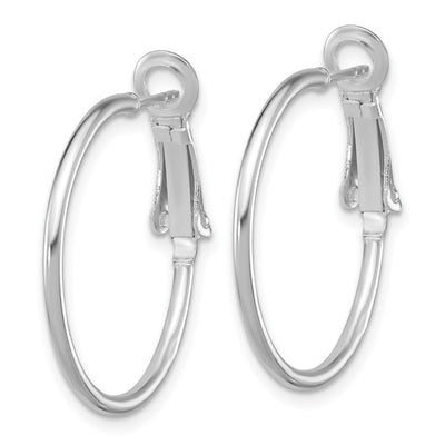 Sterling Silver Rhodium-plated Omega Back Round Hoop Earrings, 25 x 1.5mm